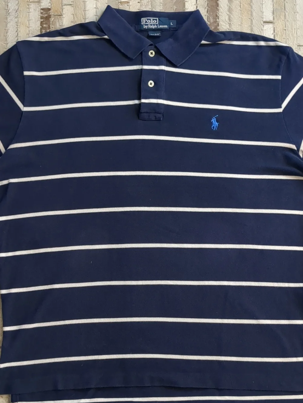 Polo Ralph Lauren Men's L Vintage 90s Blue Striped Polo Shirt